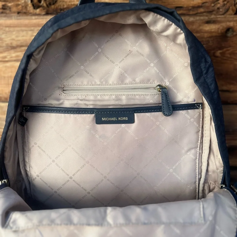 MICHAEL KORS | Navy Blue Morgan Medium Logo Jacquard Backpack